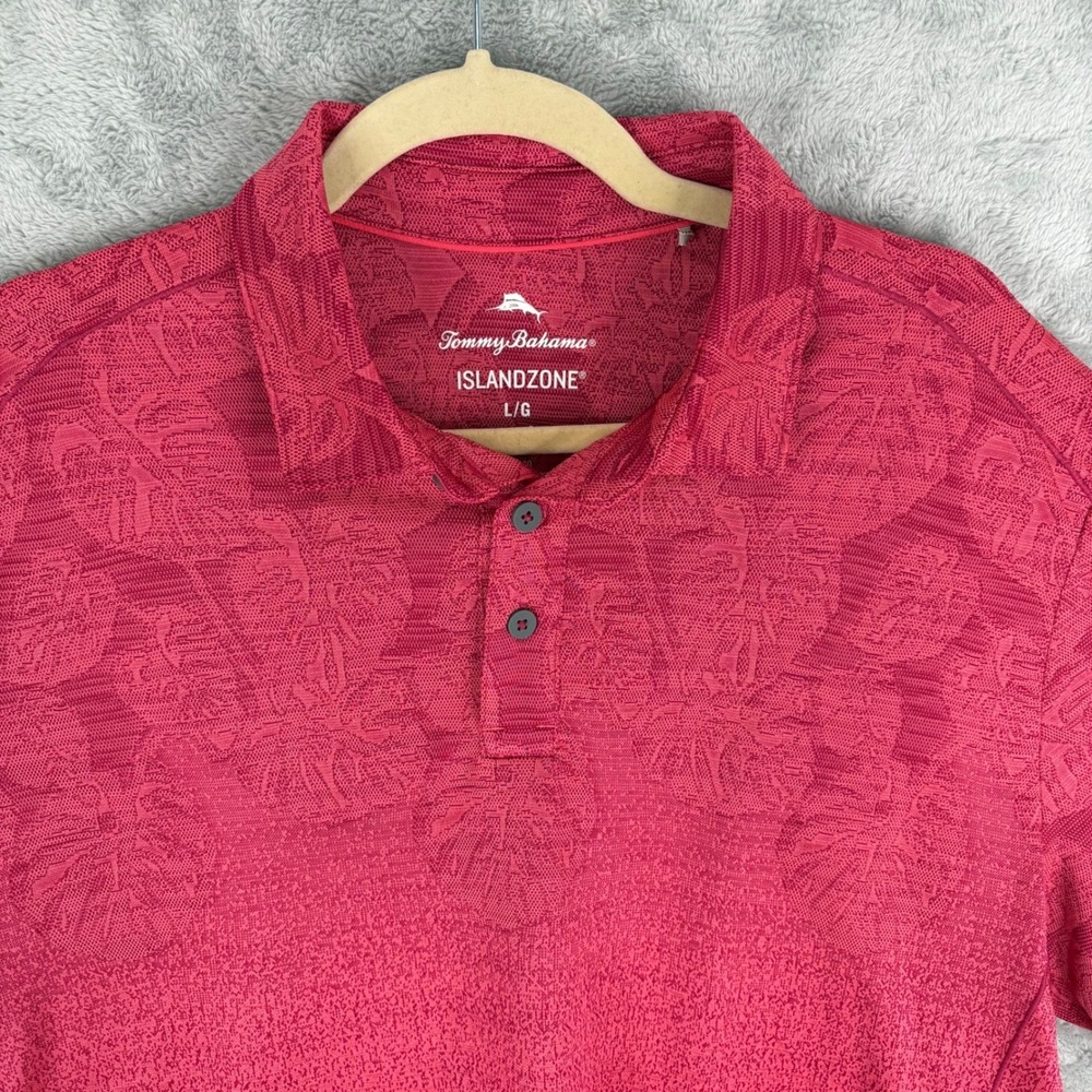 Tommy Bahama Golf Polo‎ IslandZone Large Red Floral Print Hawaiian Tropical UPF - Picture 2 of 12